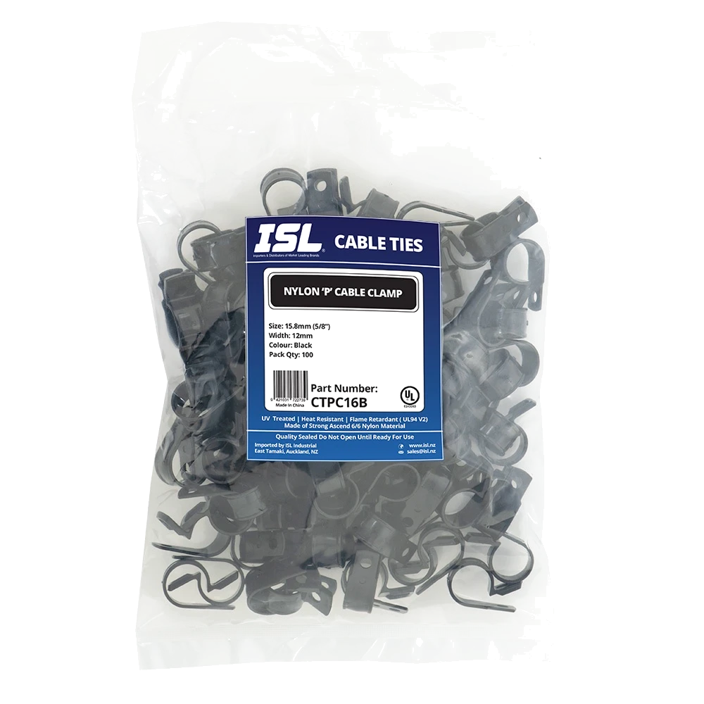 ISL Nylon P Cable Clamp 16mm - Black - 100pk