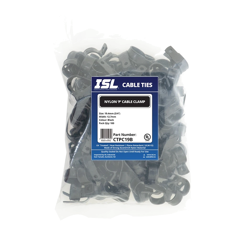 ISL Nylon P Cable Clamp 19mm - Black - 100pk