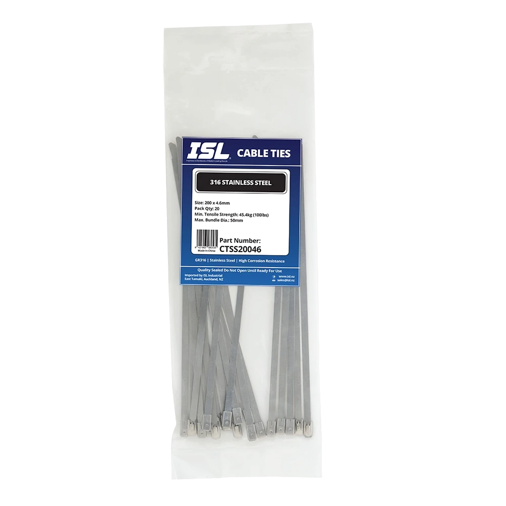 ISL 200 x 4.6mm 316 Stainless Cable Tie - 20pk