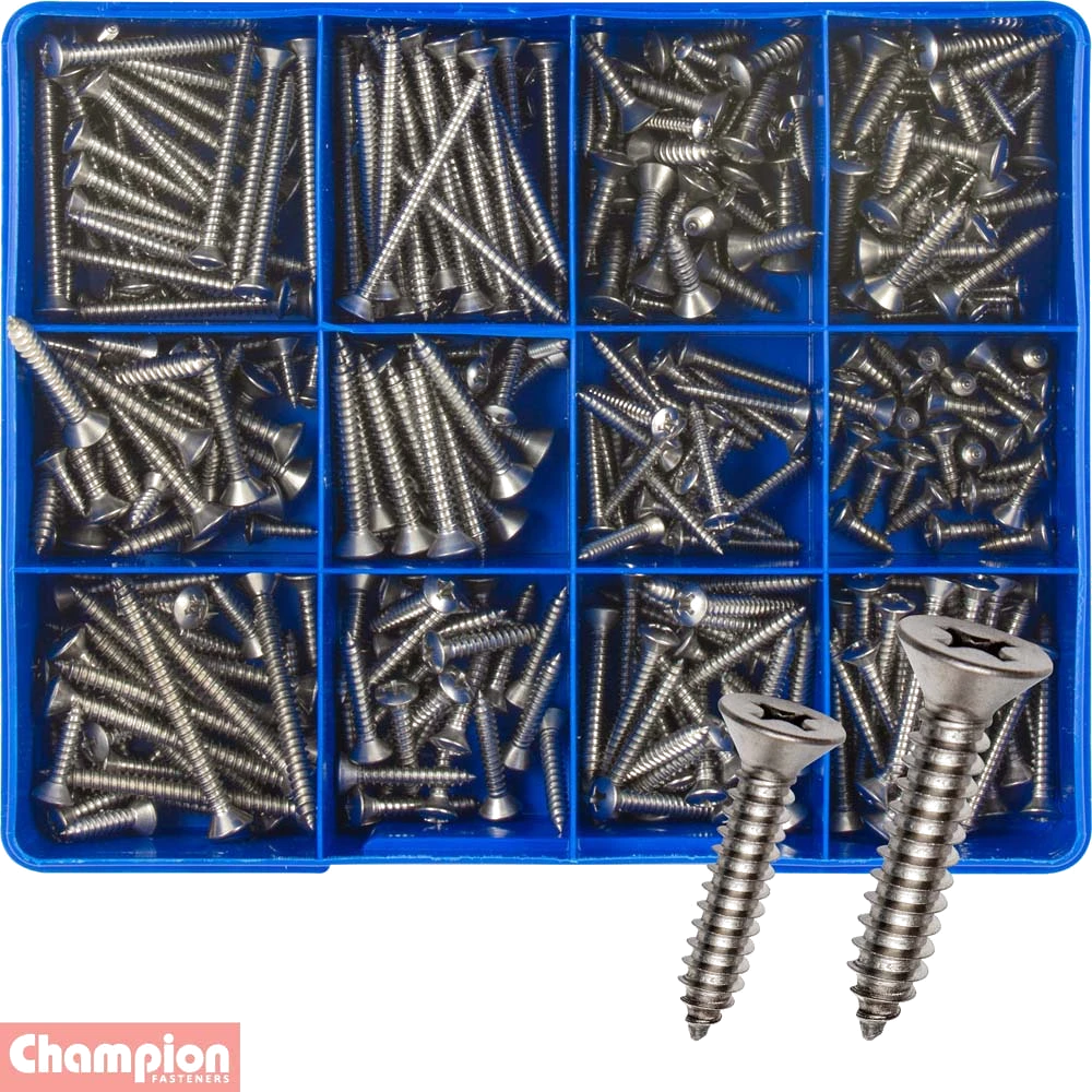 Champion 440pc S/Tapping Screw Assortmnt Rsd Phillips 316/A4