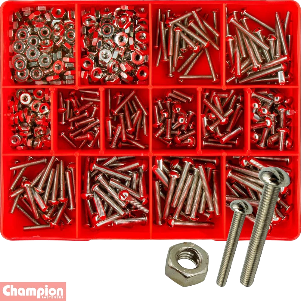 Champion 300pc Fine Thread Screw & Nut Assortment (Nickle)