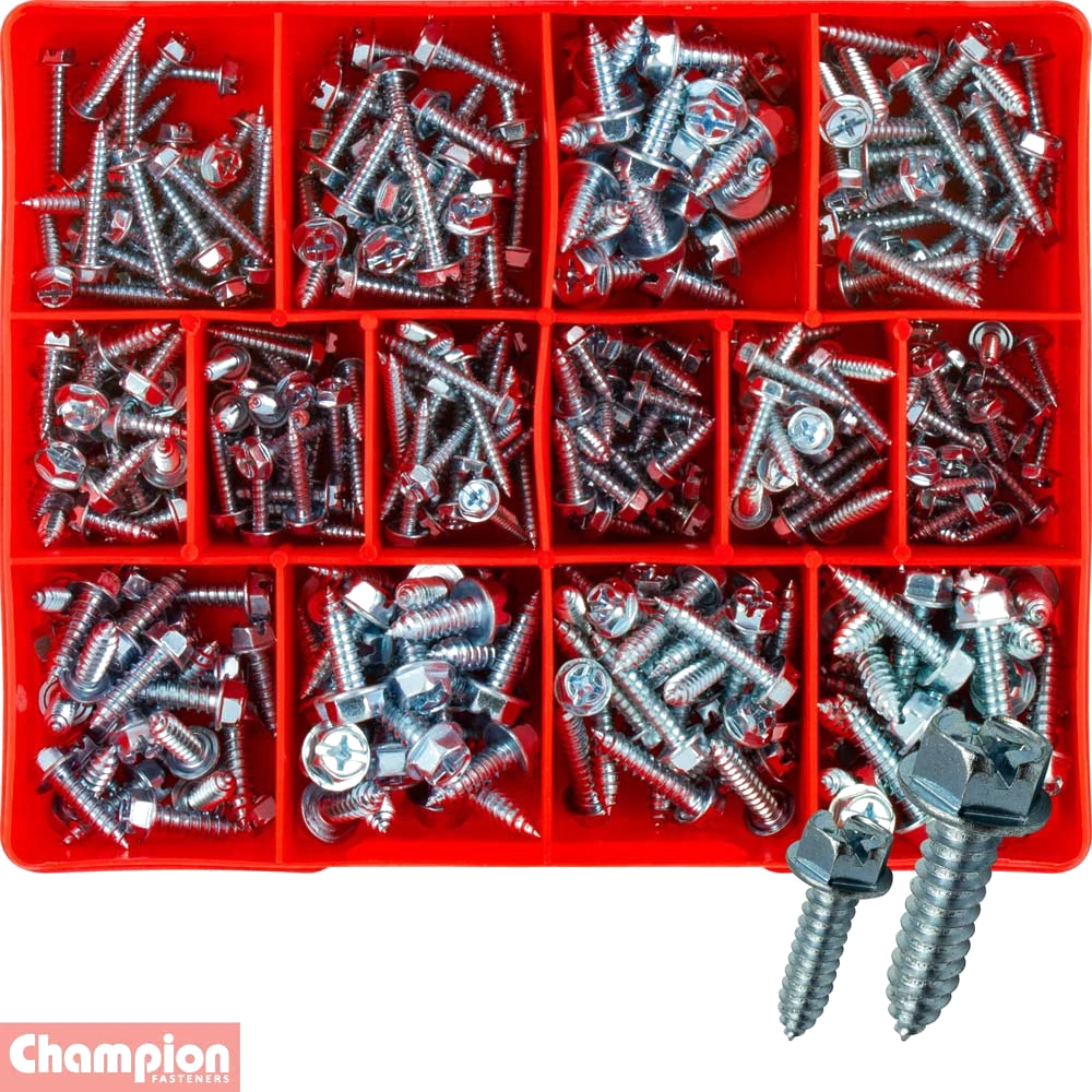 Champion 350pc Hex Head Self Tapping Screw Assortment (Zinc)