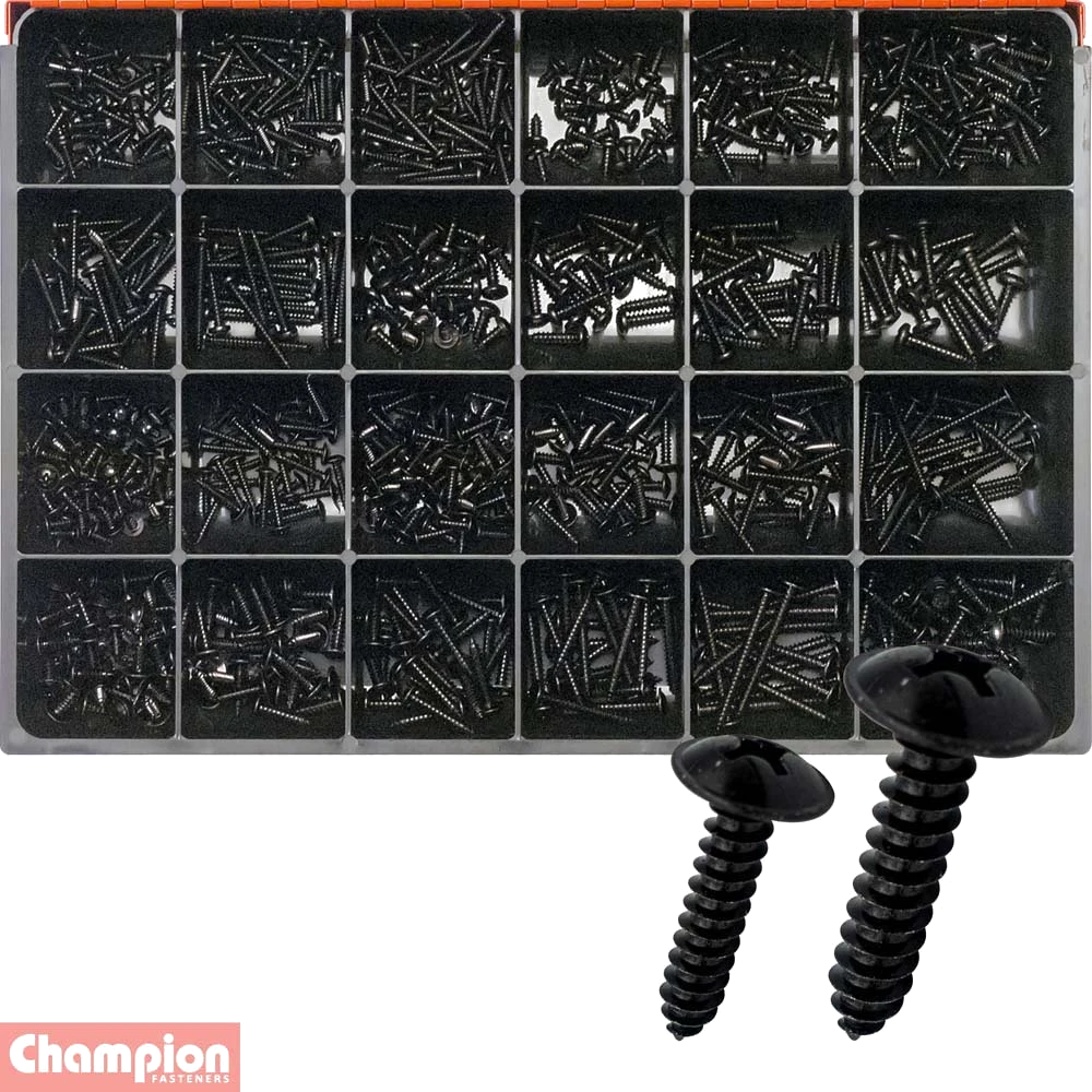 Champion Master Kit  830pc Self Tap Screw Asst(Black Zinc)