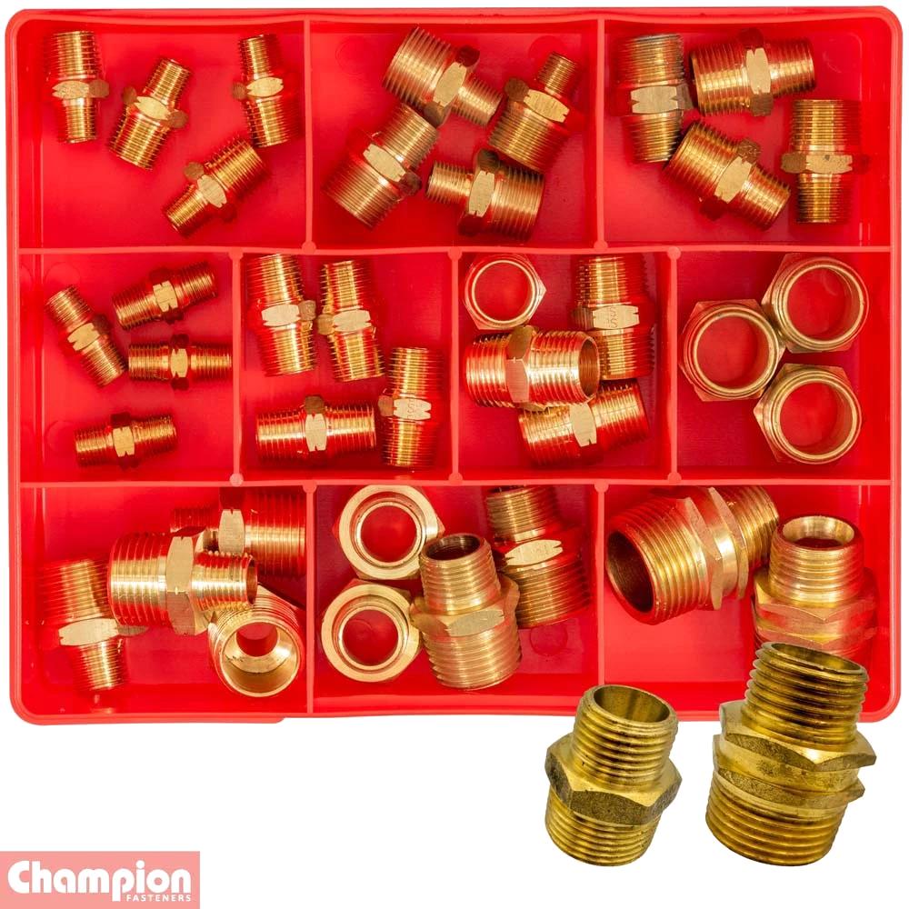Champion 37pc Brass Hex Nipple Fittings Assortment