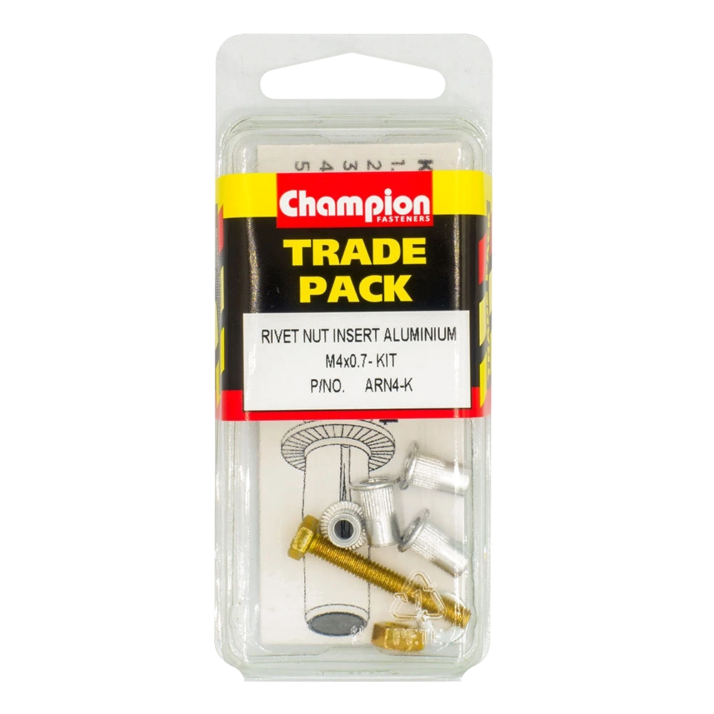 Champion Rivet Nut Inserts Aluminium w Nut & Bolt M4x0.7 Kit
