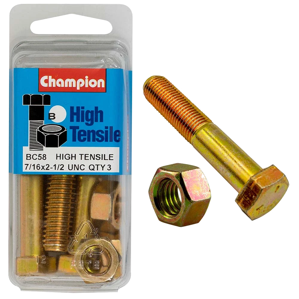 Champion 2-1/2in x 7/16in Bolt And Nut (B) - GR5