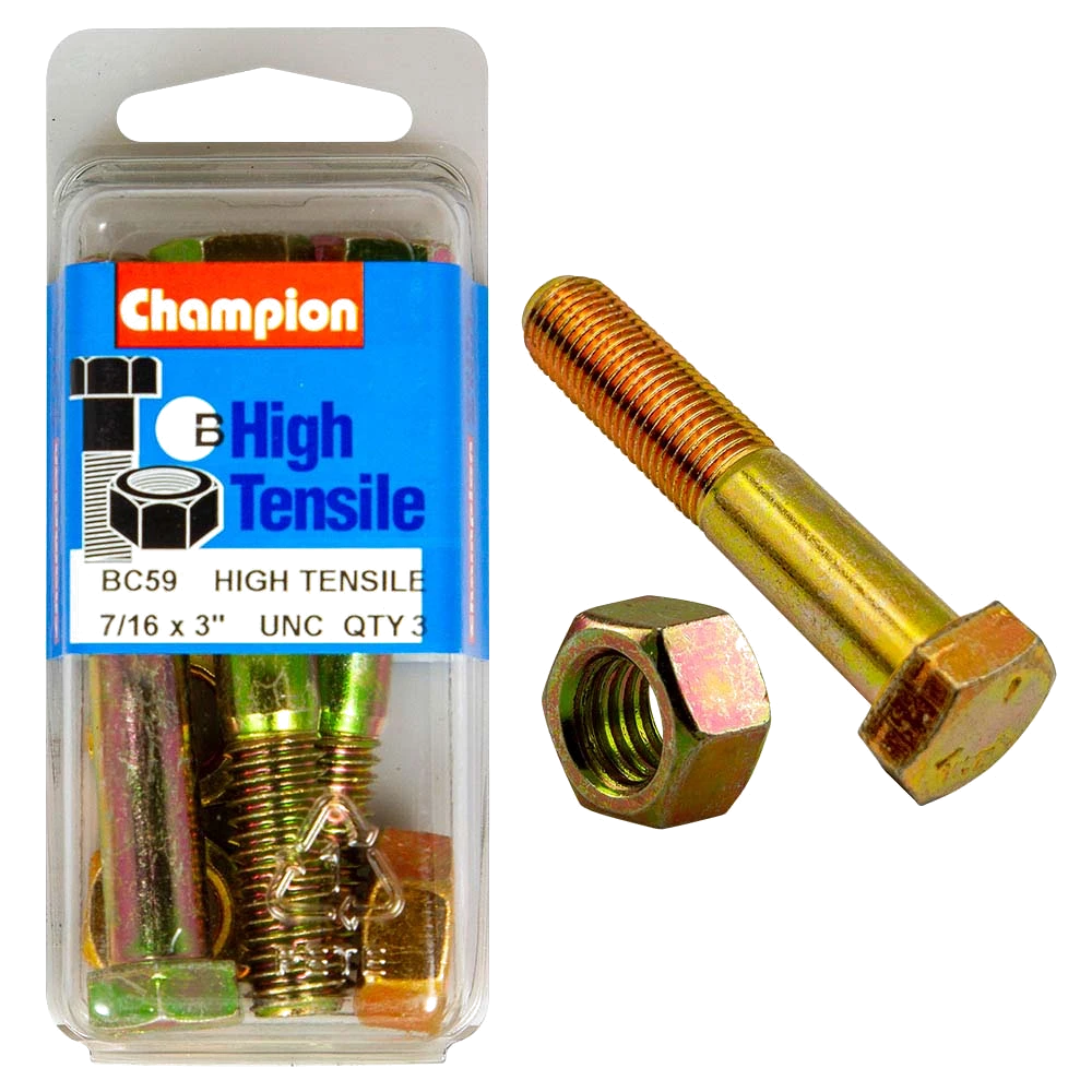 Champion 3in x 7/16in Bolt And Nut (B) - GR5