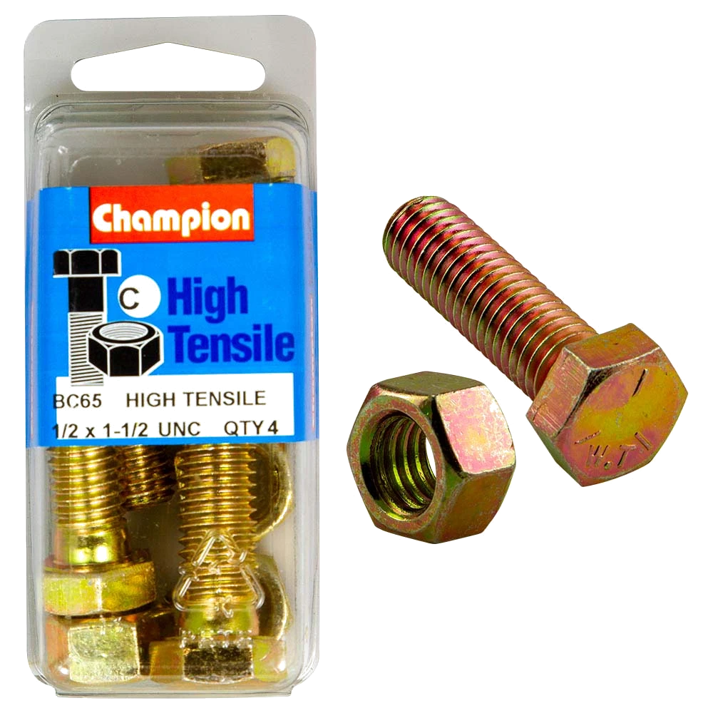 Champion 1-1/2in x 1/2in Bolt And Nut (C) - GR5