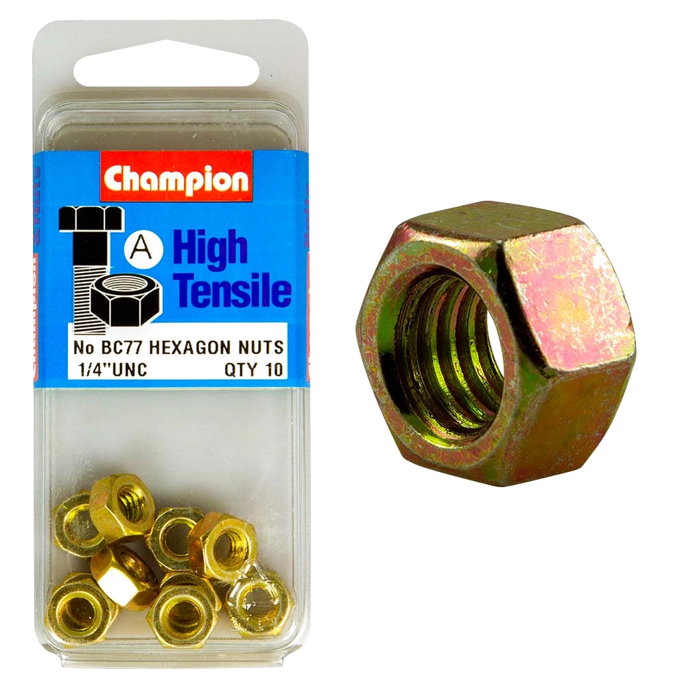 Champion 1/4in UNC Hex Nut (A) - GR5