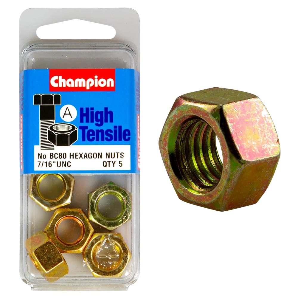 Champion 7/16in UNC Hex Nut (A) - GR5