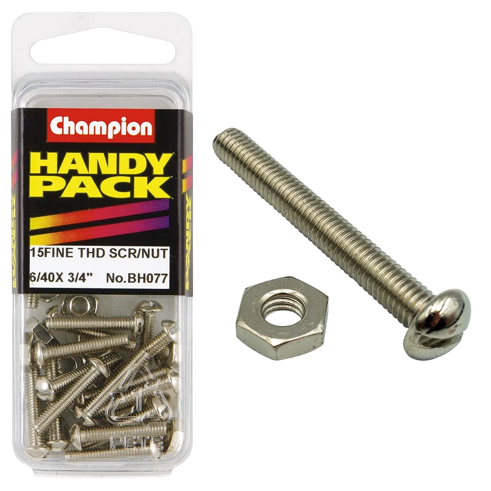 Champion 6/40in x 3/4in Fine Set Screw & Nut