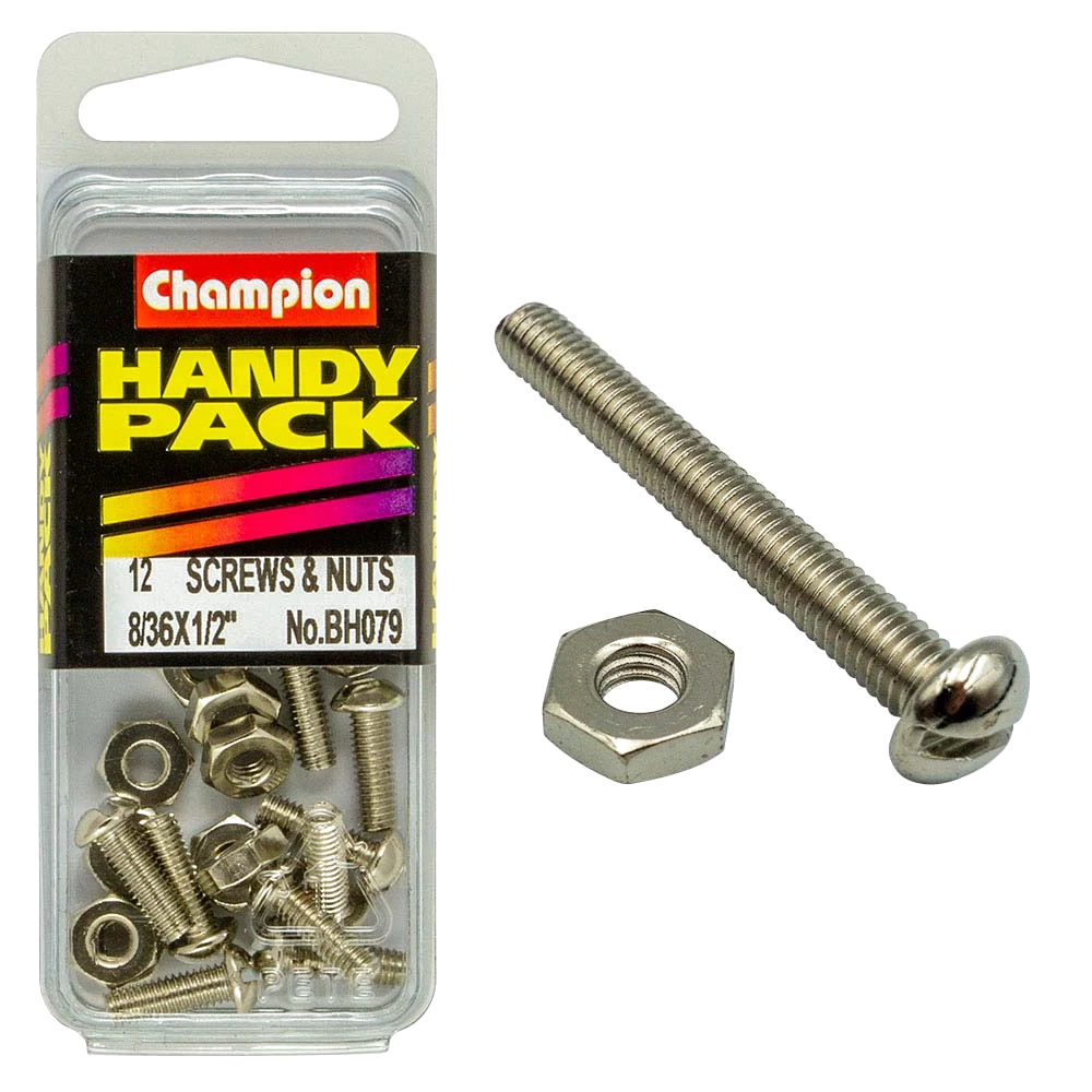 Champion 8/36in x 1/2in Fine Set Screw & Nut
