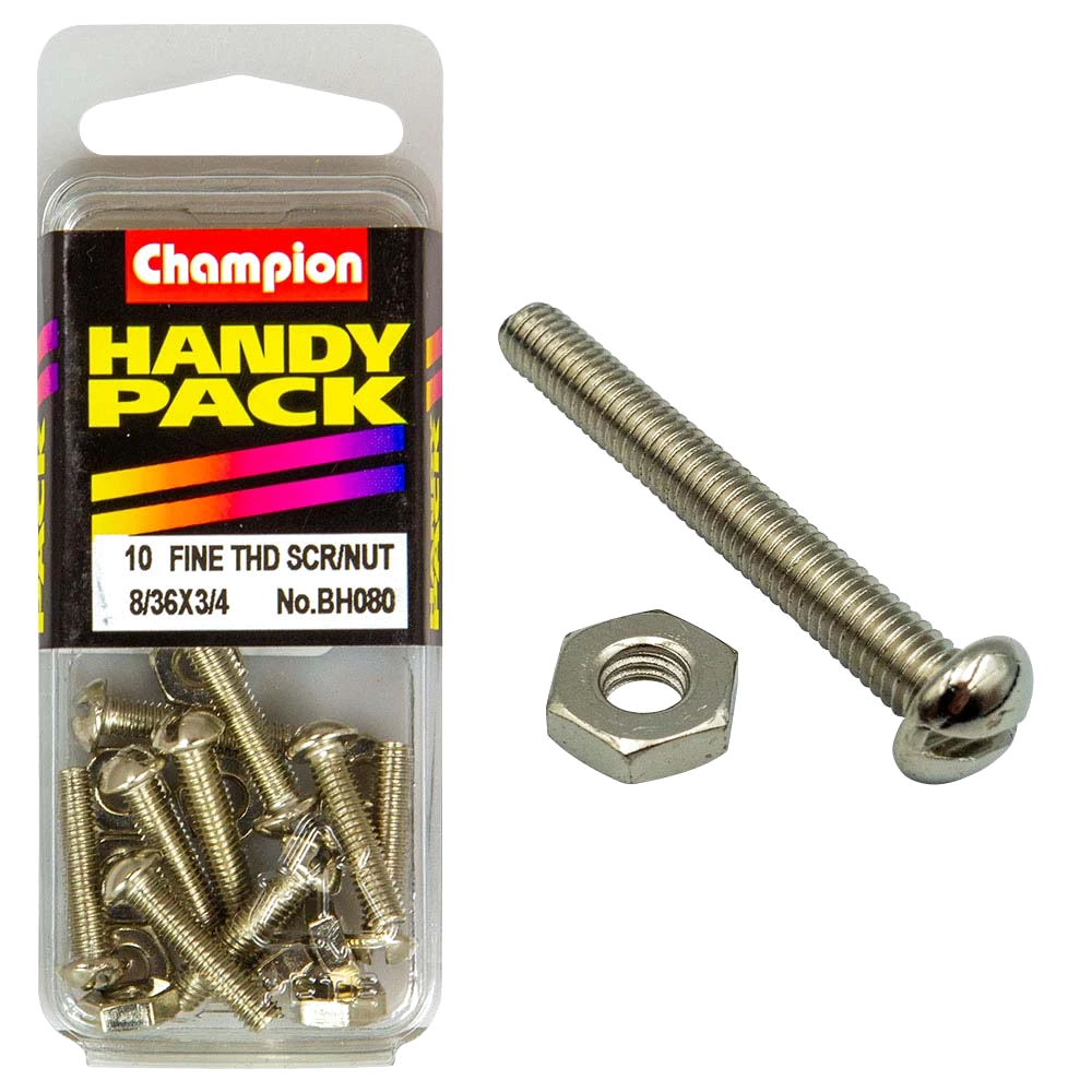 Champion 8/36in x 3/4in Fine Set Screw & Nut