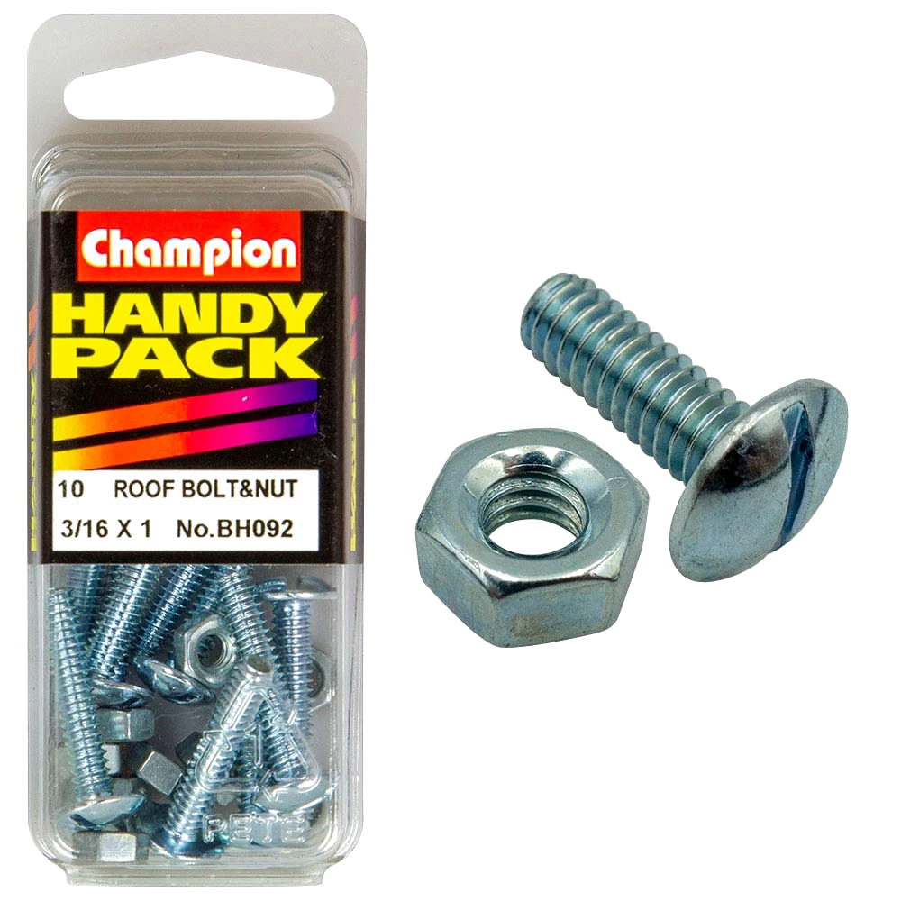 Champion 3/16in x 1 Roofing Bolt & Nut