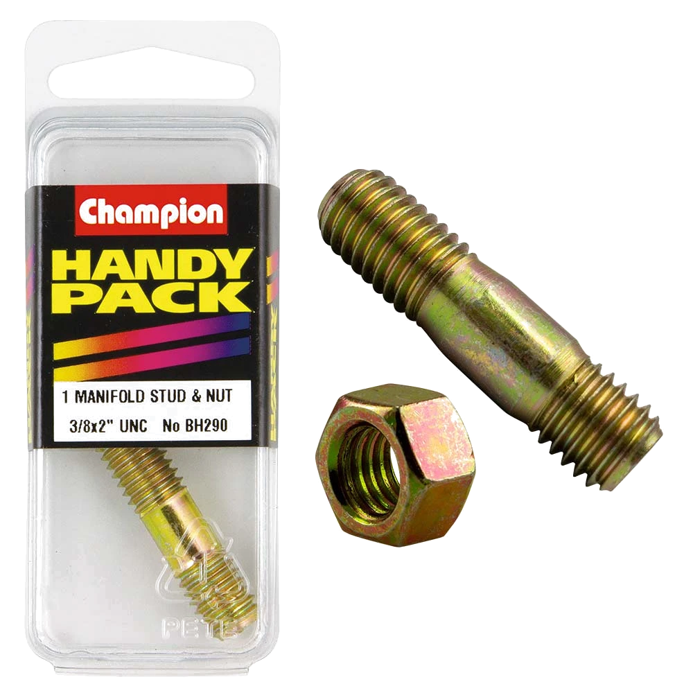 Champion 3/8in x 2in UNC Manifold Stud & Nut