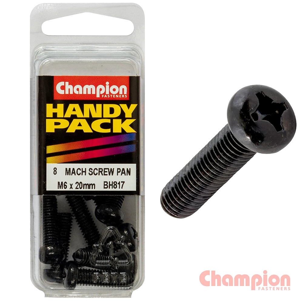Champion Black Machine Screws - M6 x 20mm