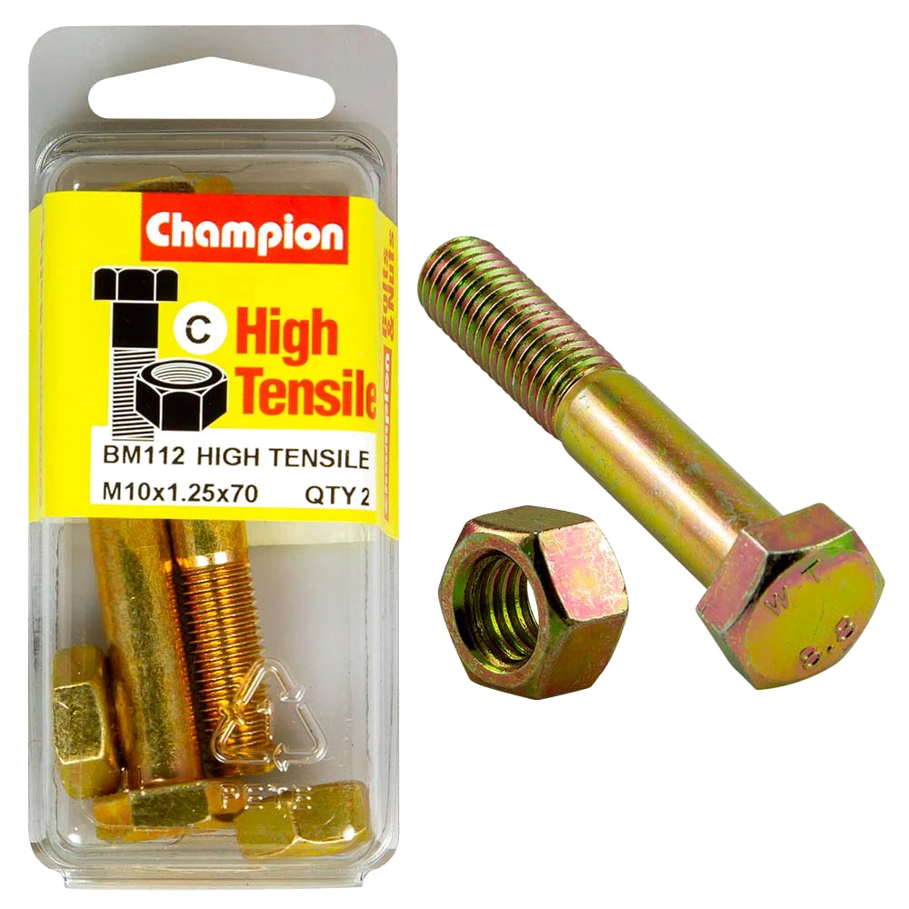 Champion M10 x 70 x 1.25 Bolt & Nut (C) - GR8.8