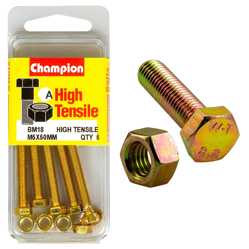 Champion M5 x 50 Set Screw & Nut (A) - GR8.8