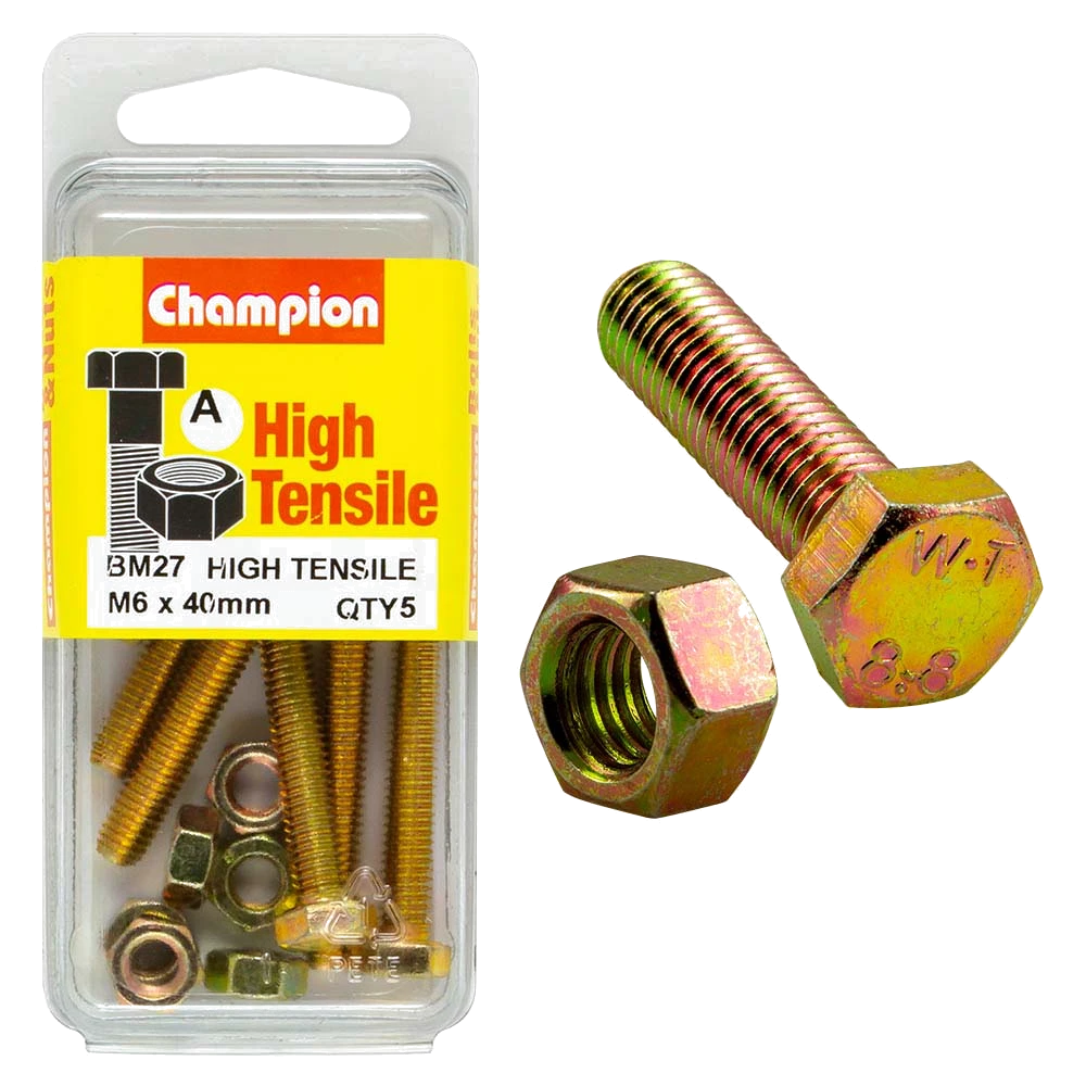 Champion M6 x 40 Set Screw & Nut (A) - GR8.8