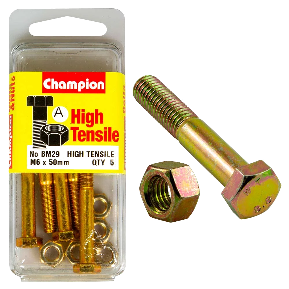 Champion M6 x 50 Bolt & Nut (A) - GR8.8