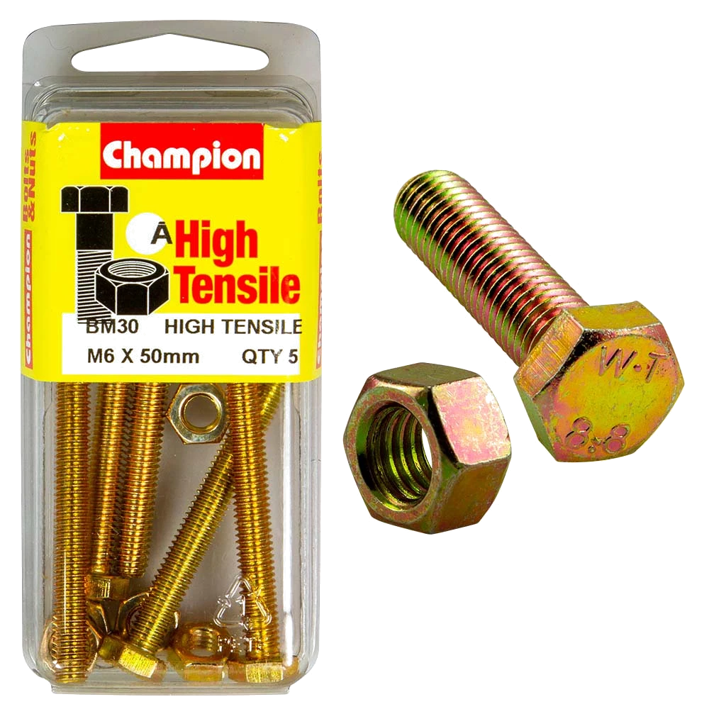 Champion M6 x 50 Set Screw & Nut (A) - GR8.8