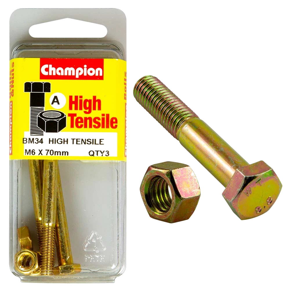 Champion M6 x 70 Bolt & Nut (A) - GR8.8