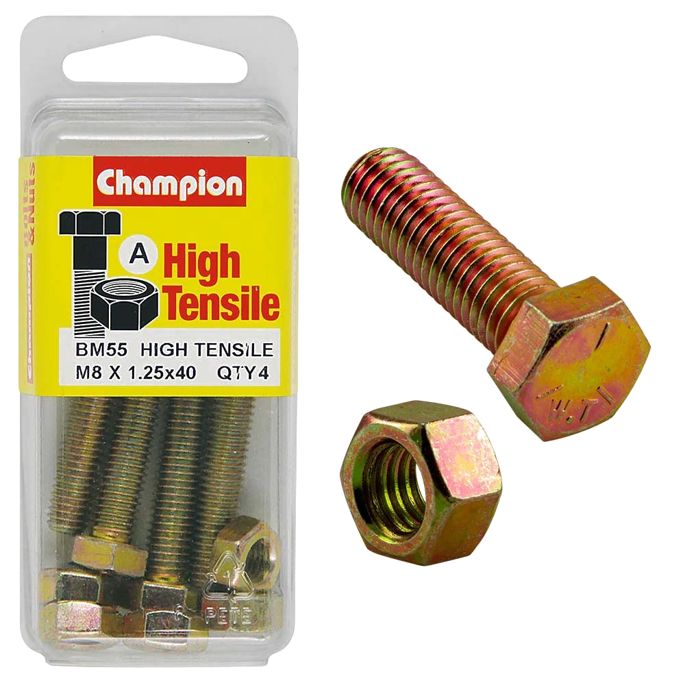 Champion M8 x 40 Set Screw & Nut (A) - GR8.8
