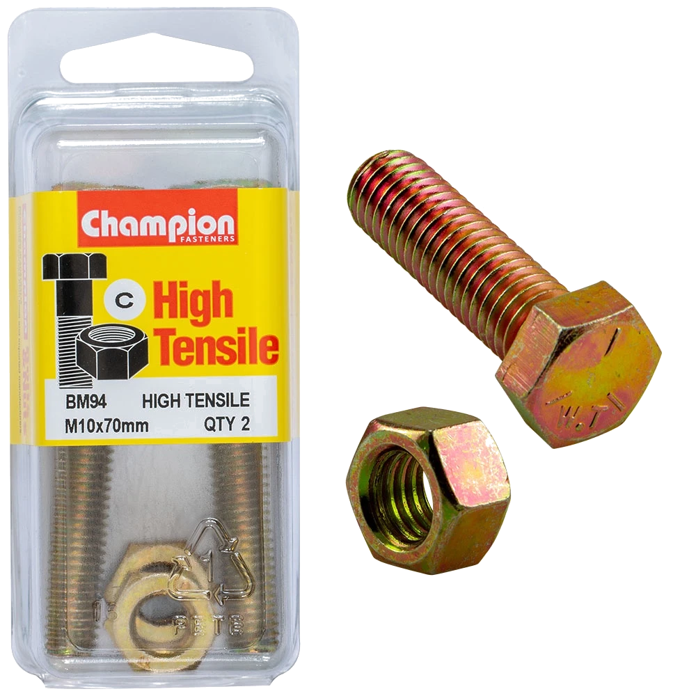 Champion Hex Set Screw High Tensile M10x70mm Grade 8.8 - 2pk