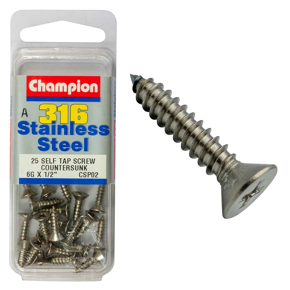 Champion 316/A4 S/Tap Set Screw - Csk 6G x 1/2in (A)