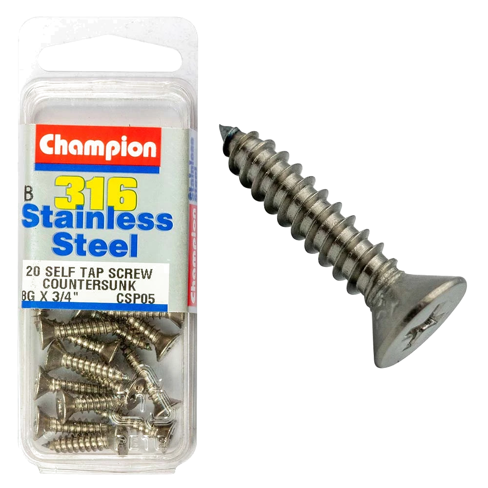Champion 316/A4 S/Tap Set Screw - Csk 8G x 3/4in (B)