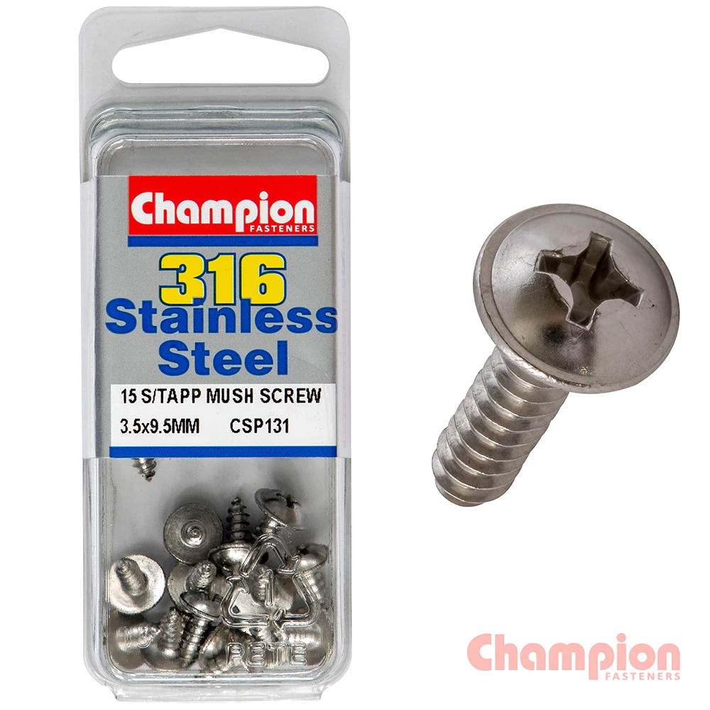 Champion S/Tapping Screws - Mushroom Head - 3.5 x 9.5mm