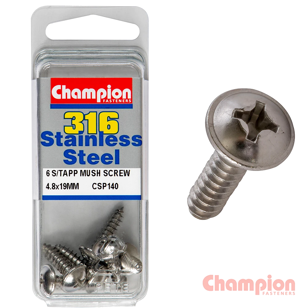 Champion S/Tapping Screws - Mushroom Head - 4.8 x 19mm