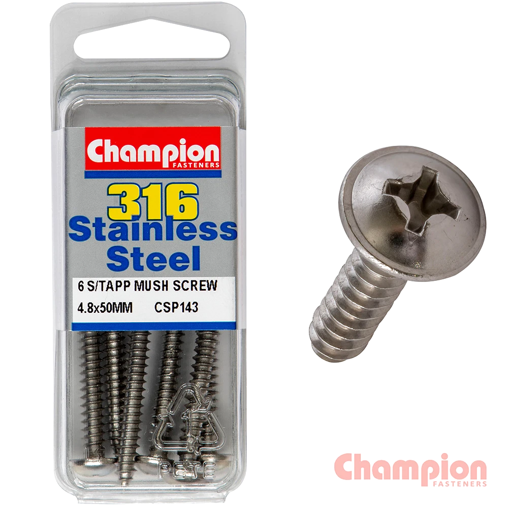 Champion S/Tapping Screws - Mushroom Head - 4.8 x 50mm