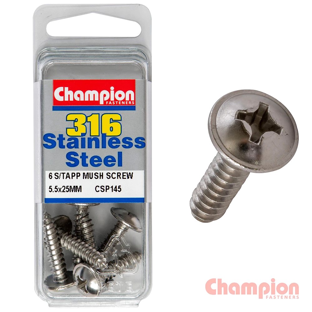 Champion S/Tapping Screws - Mushroom Head - 5.5 x 25mm
