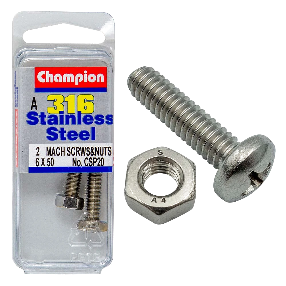 Champion 316/A4 Machine Set Screw & Nut - Pan 6 x 50 (A)