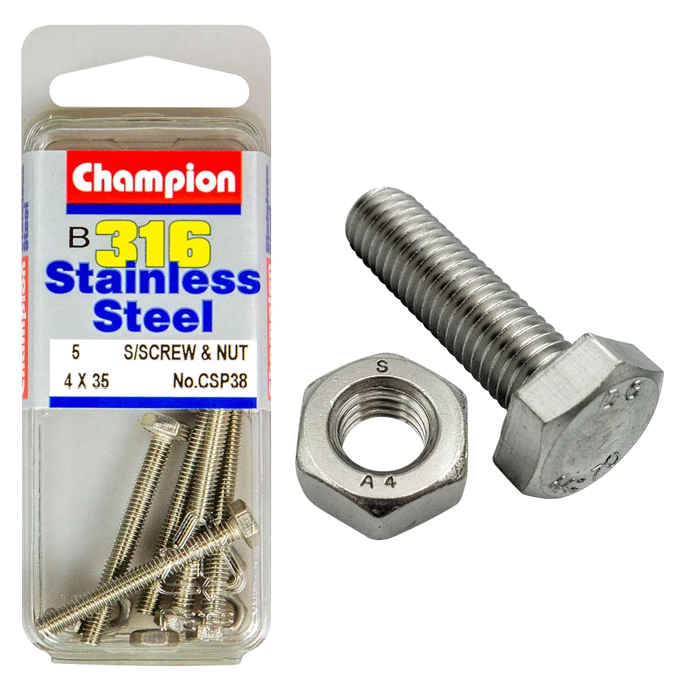 Champion 316/A4 Set Screw & Nut M4 x 35 (B)