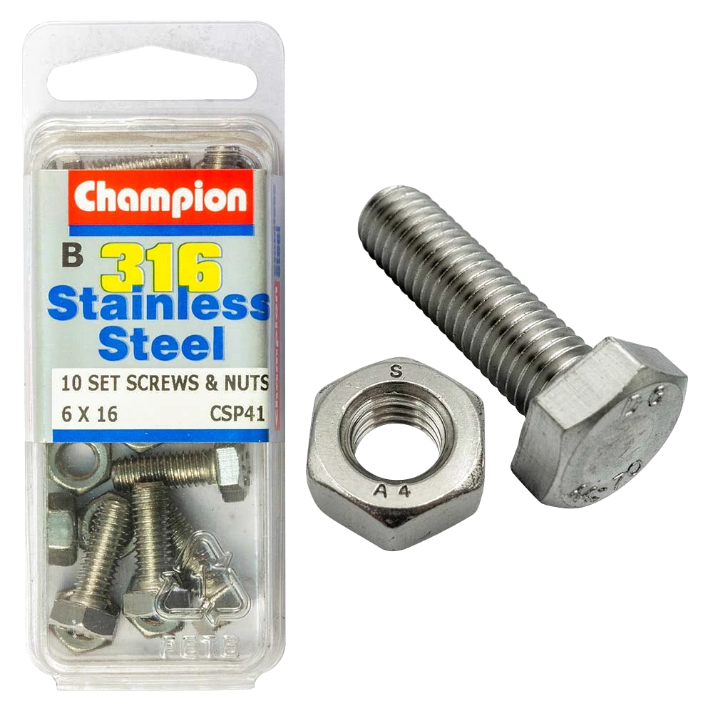 Champion 316/A4 Set Screw & Nut M6 x 16 (B)
