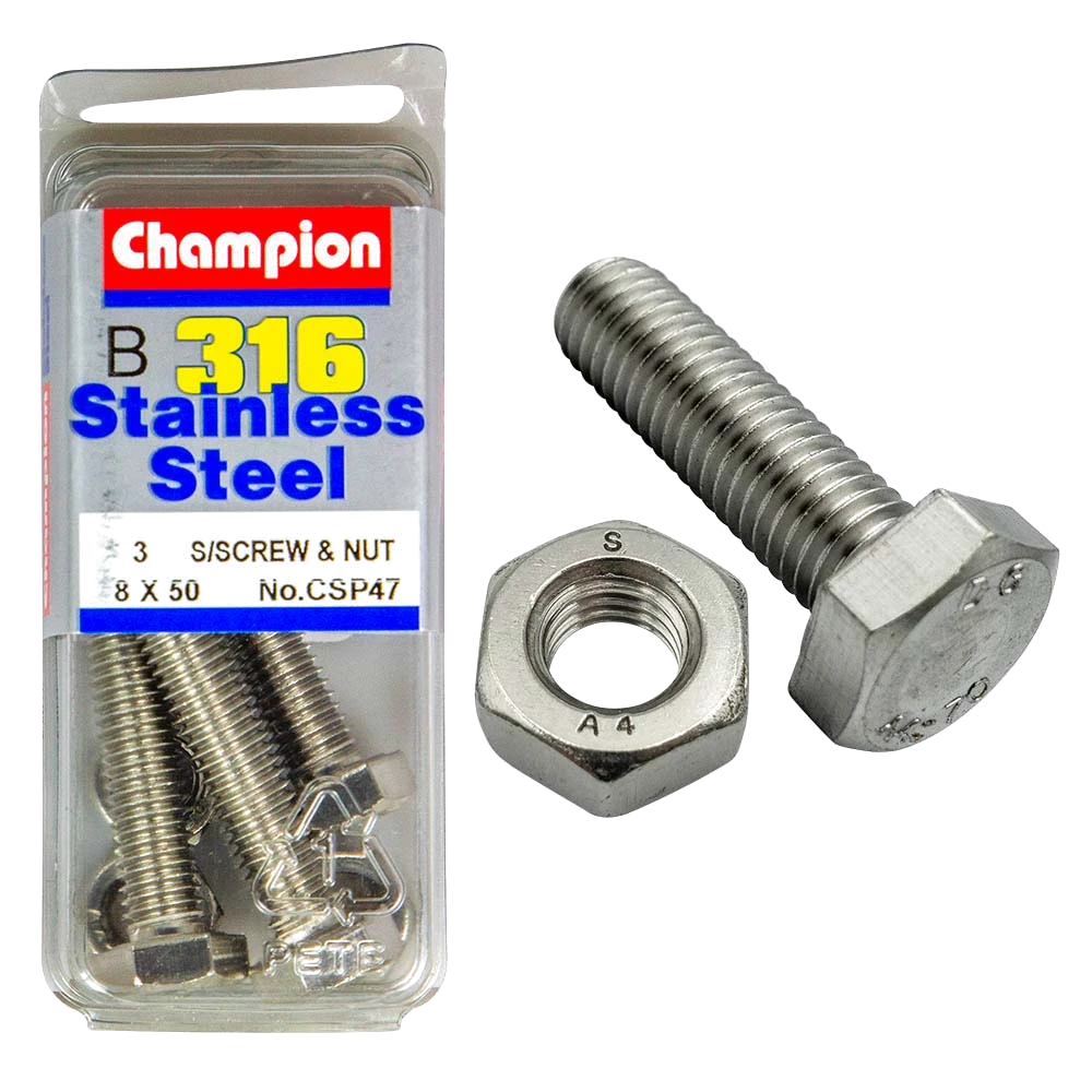Champion 316/A4 Set Screw & Nut M8 x 50 (B)