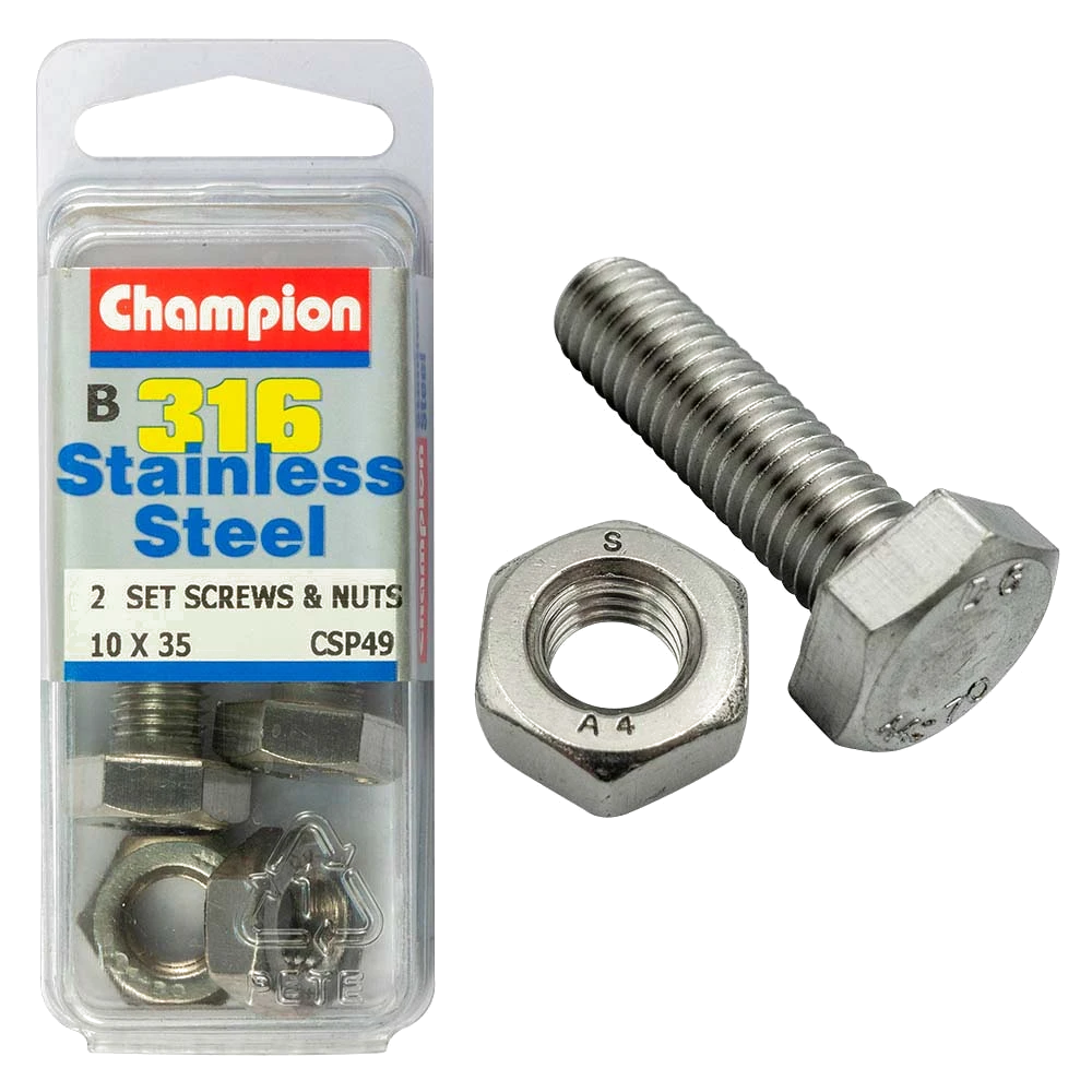 Champion 316/A4 Set Screw & Nut M10 x 35 (B)
