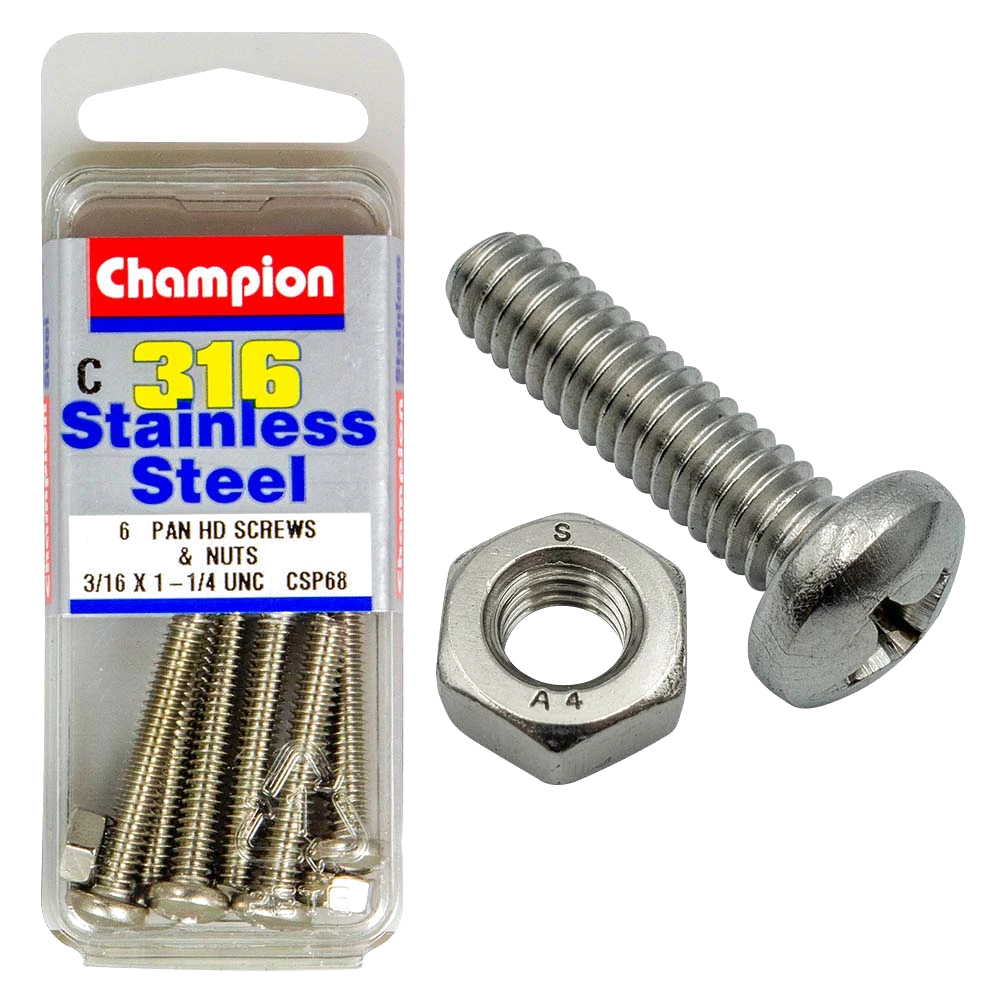 Champion 3/16in x 1-1/4in UNC Pan HD Set Screw 316/A4 (C)