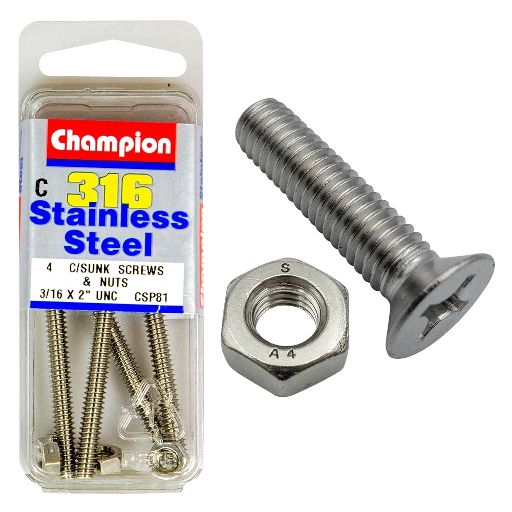Champion 3/16in x 2in UNC CSK Set Screw 316/A4 (C)