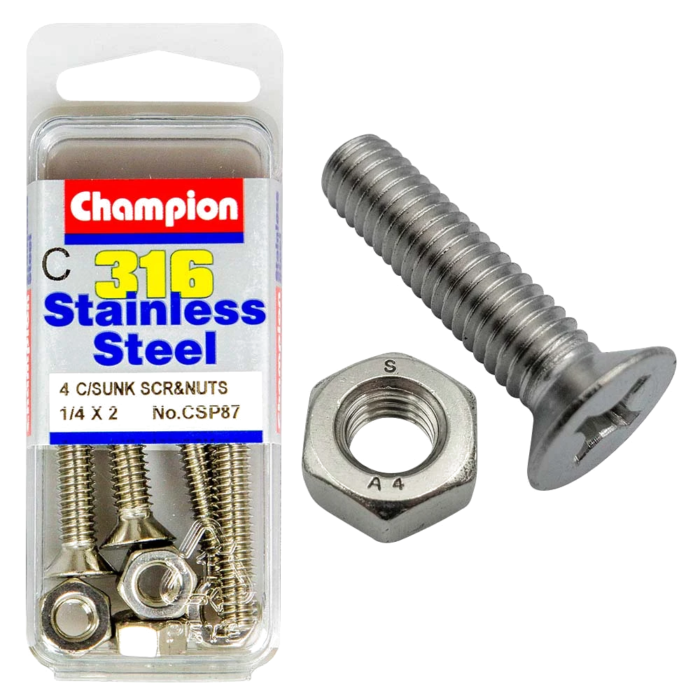 Champion 1/4in x 2in UNC CSK Set Screw 316/A4 (C)