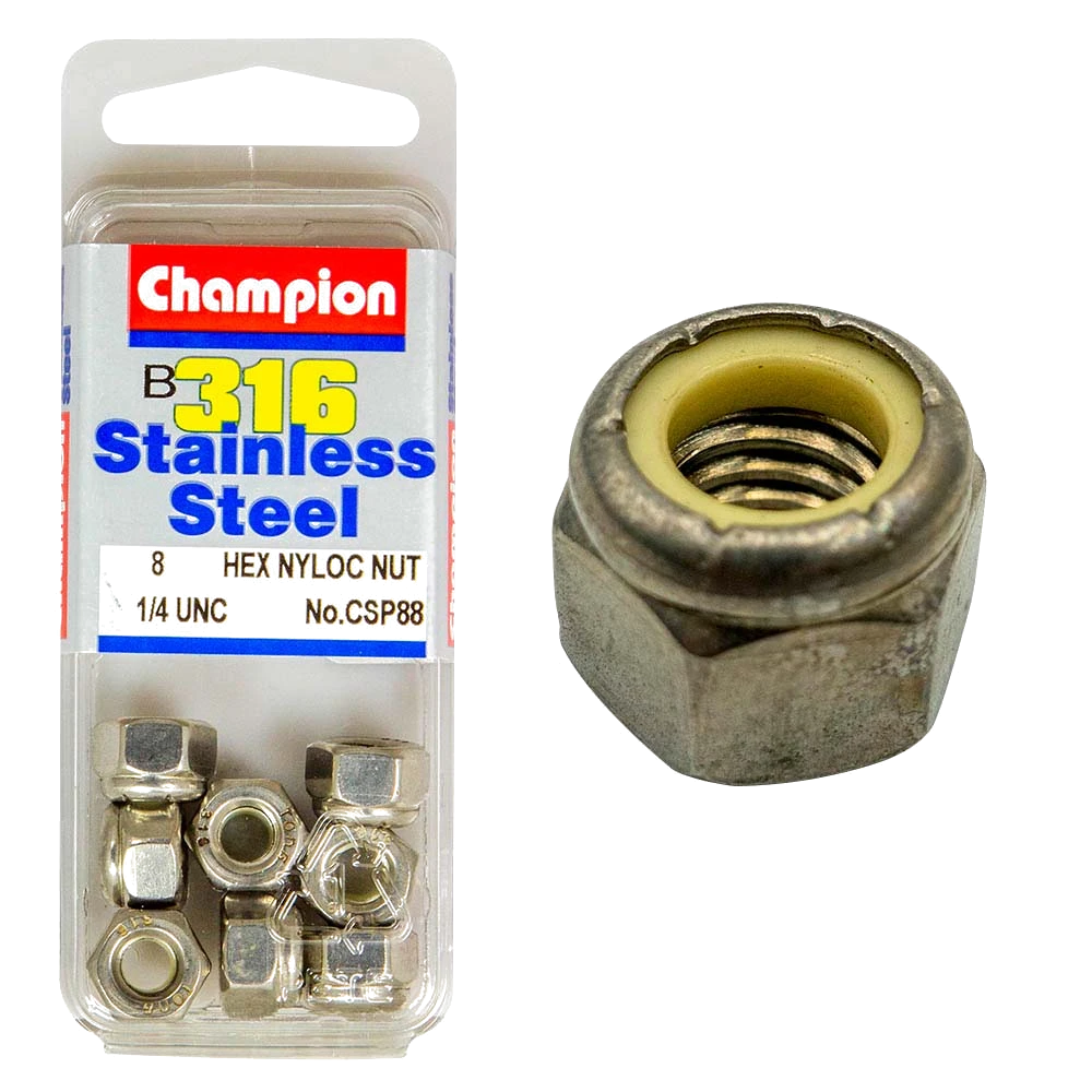 Champion 1/4in UNC Hex Nyloc Nut 316/A4 (C)