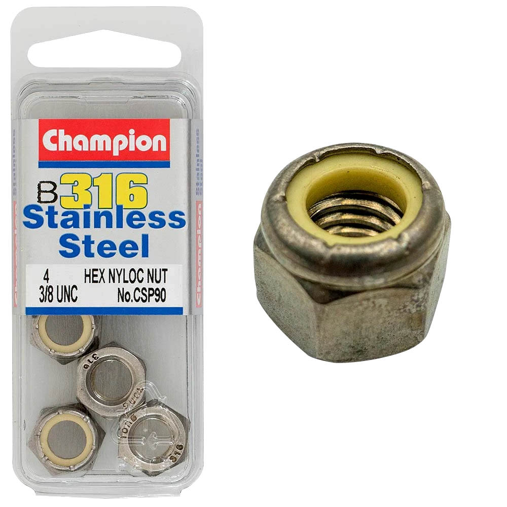 Champion 3/8in UNC Hex Nyloc Nut 316/A4 (C)