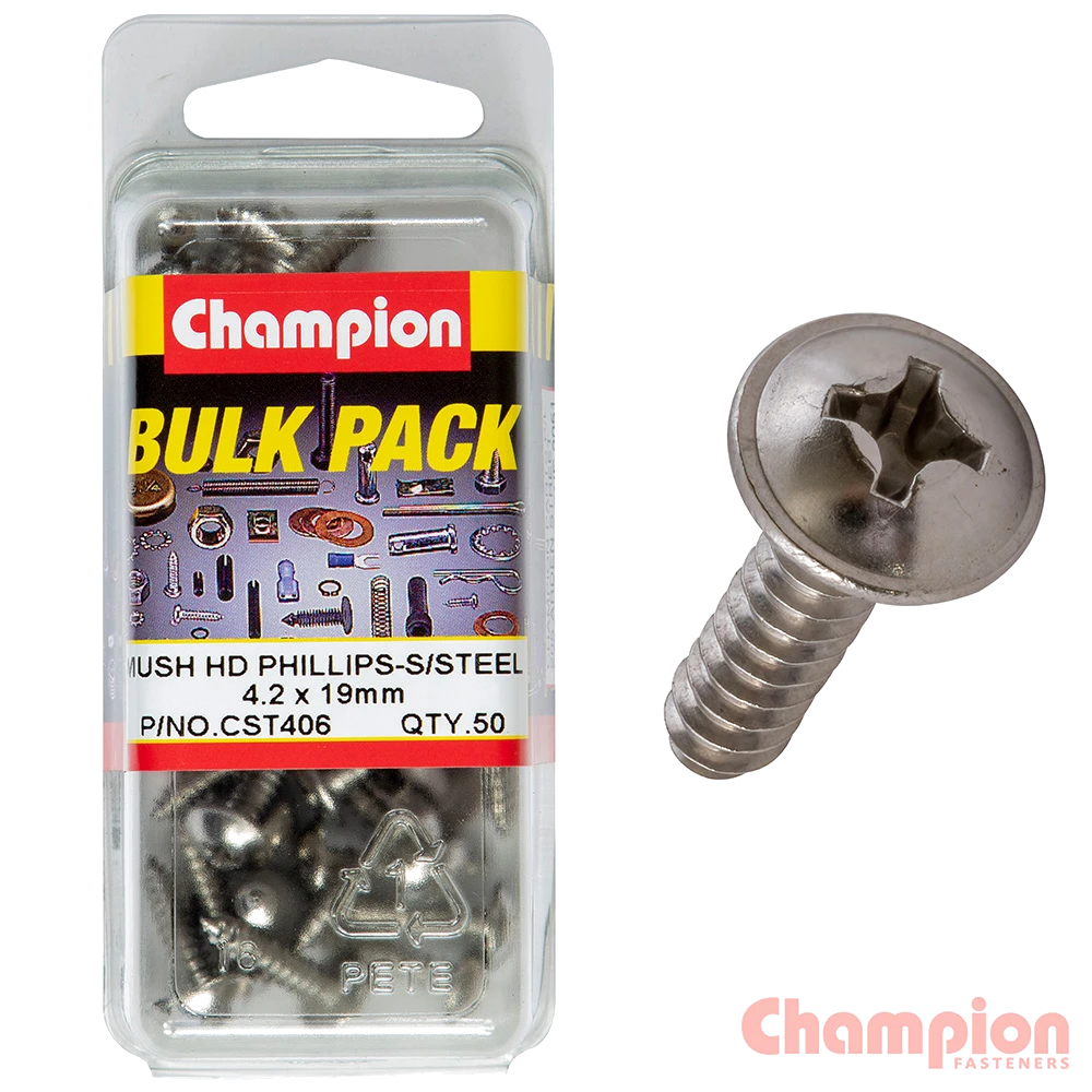 Champion S/Tapping Screws - Mushroom Head - 4.2 x 19mm