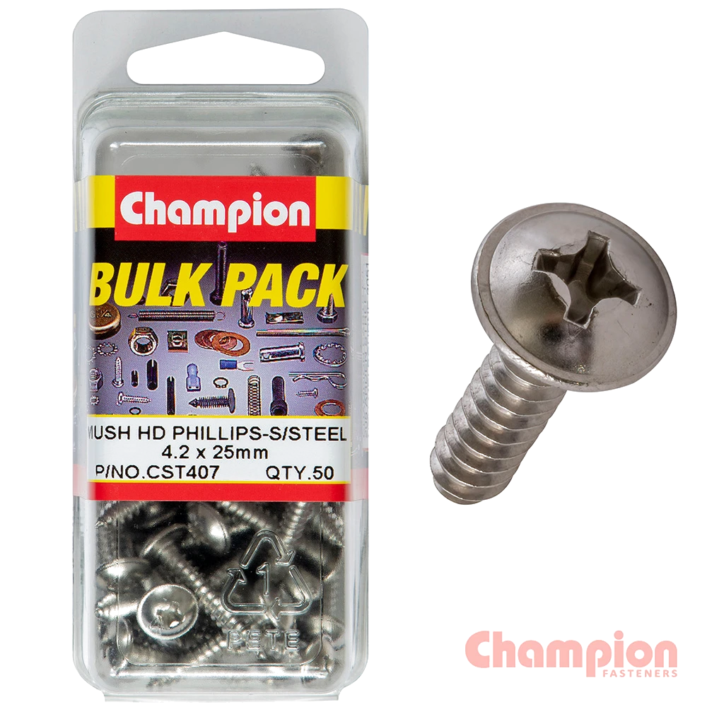 Champion S/Tapping Screws - Mushroom Head - 4.2 x 25mm