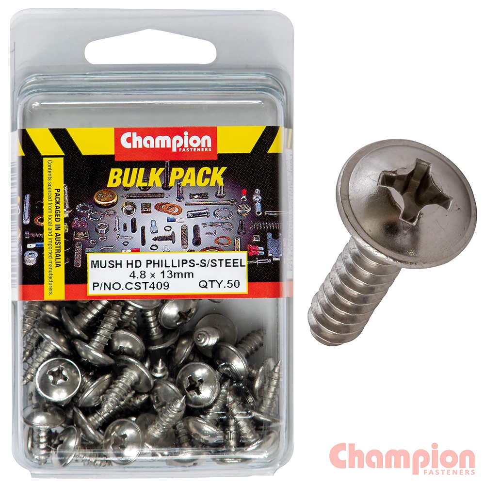 Champion S/Tapping Screws - Mushroom Head - 4.8 x 13mm