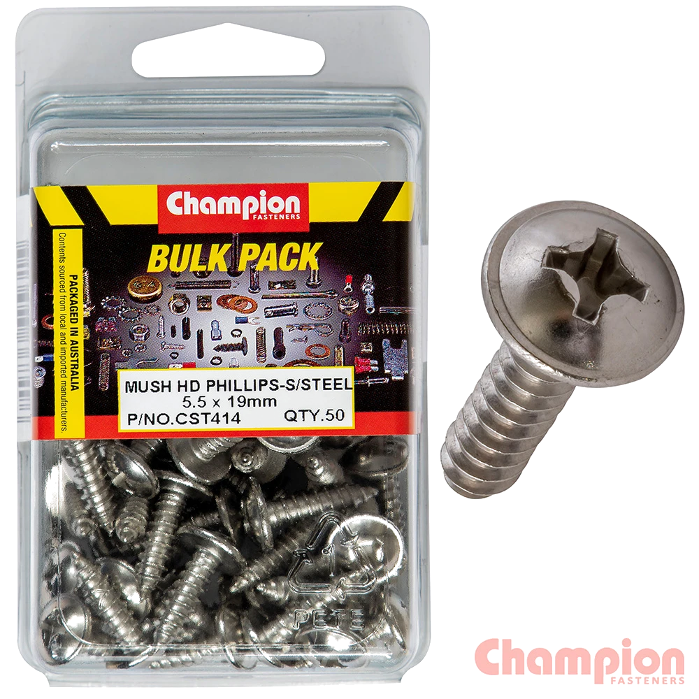 Champion S/Tapping Screws - Mushroom Head - 5.5 x 19mm