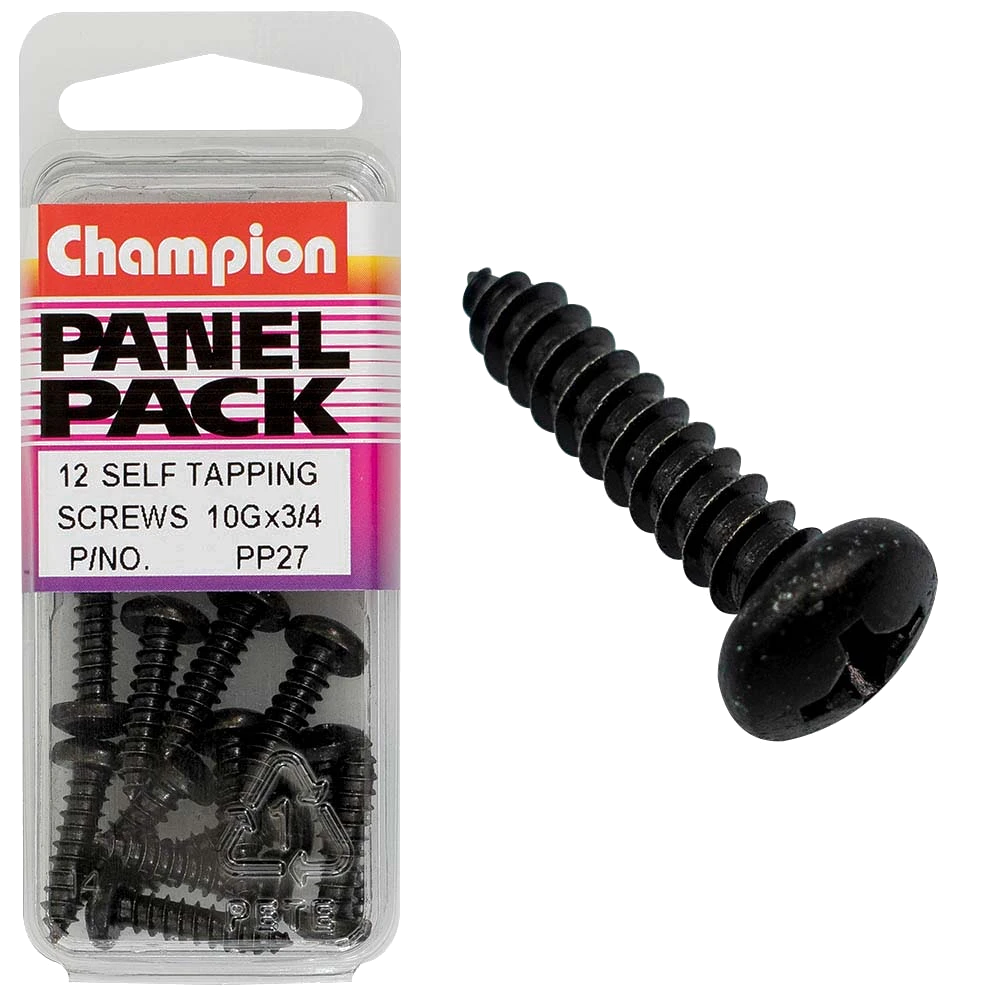 Champion Self Tapping Screw Black 10G x 3/4in -12pk****