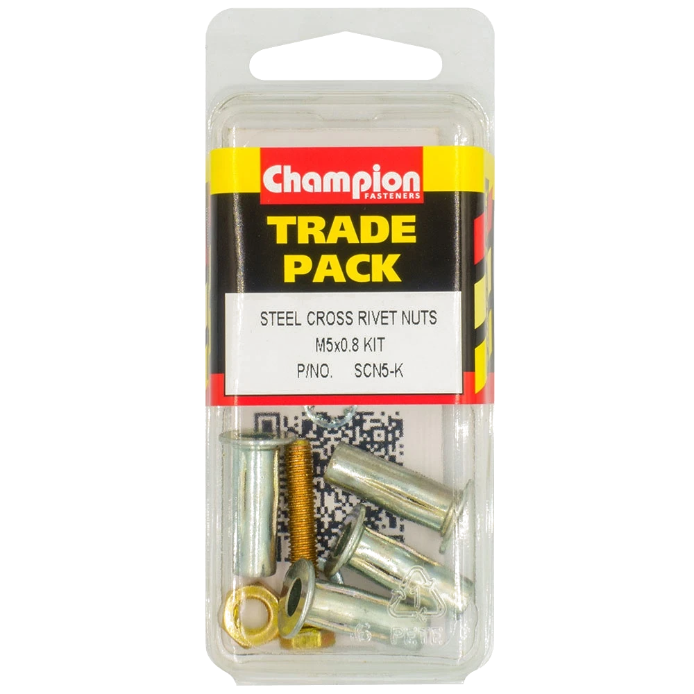 Champion Steel Cross Rivet Nuts - M5 x 0.8mm - Kit - 4pk